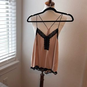 Nude and black lace tank